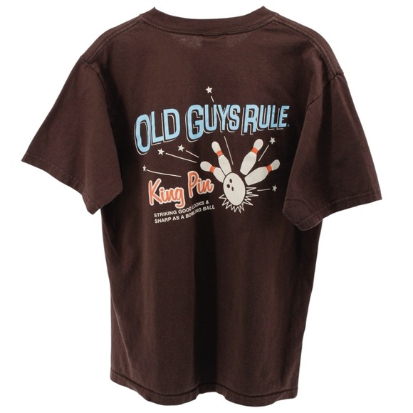 Vintage Old Guys Rule Chocolate Brown King Pin Bowling Basic Tee Size M - Picture 2 of 8